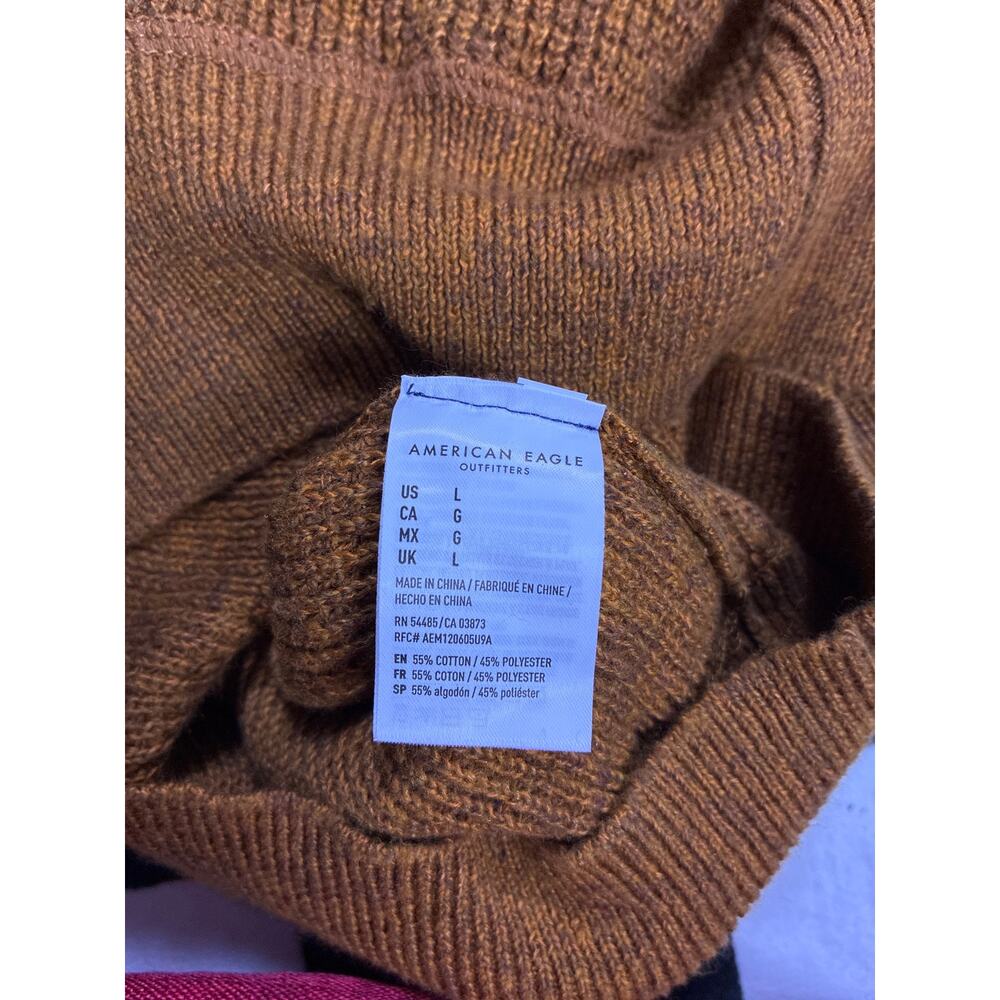 Y2K American Eagle Henley Pullover Sweatshirt Mens Large Orange Brown Knit VTG - Picture 4 of 5